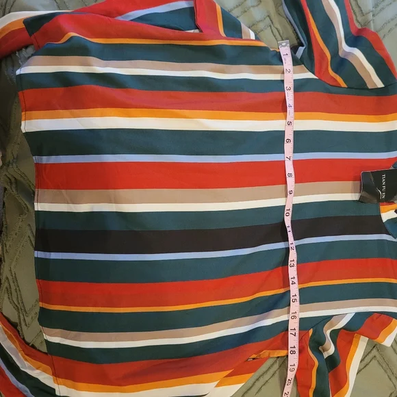 Muriell's Closet blue, red, green, gold, and white striped blouse. Size … - Picture 4 of 12
